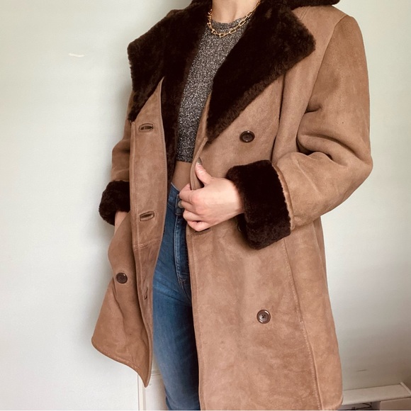 Vintage Real sheepskin shearling leather fur coat jacket - Picture 2 of 8